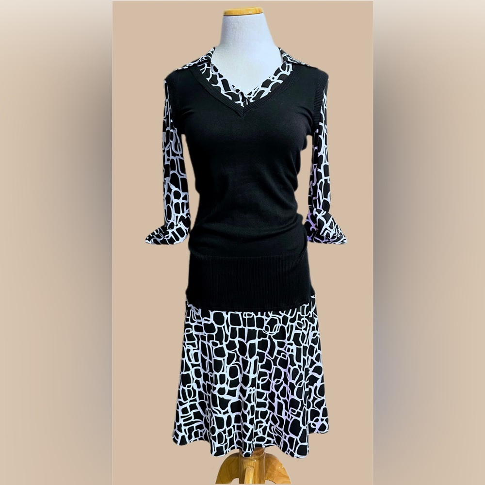 Calvin Klein Black and White Silk Sweater Vest Dress Size 6 - Picture 5 of 8